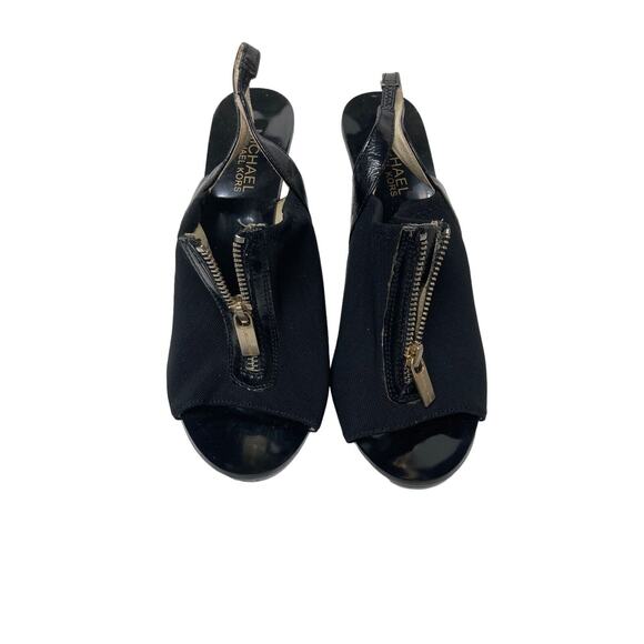 Michael Kors Open Toe Front Zipper Slingback Heels Sandals Size 8 Black - Picture 6 of 10